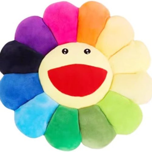 Sunflower plush throw pillow with smiley face, colorful home and bedroom decor