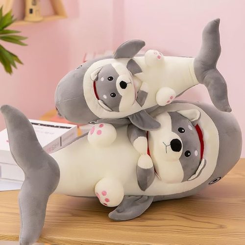 Shark-dog plush pillow, cute cartoon stuffed toy perfect for hugging or sleeping, gift for boys and girls