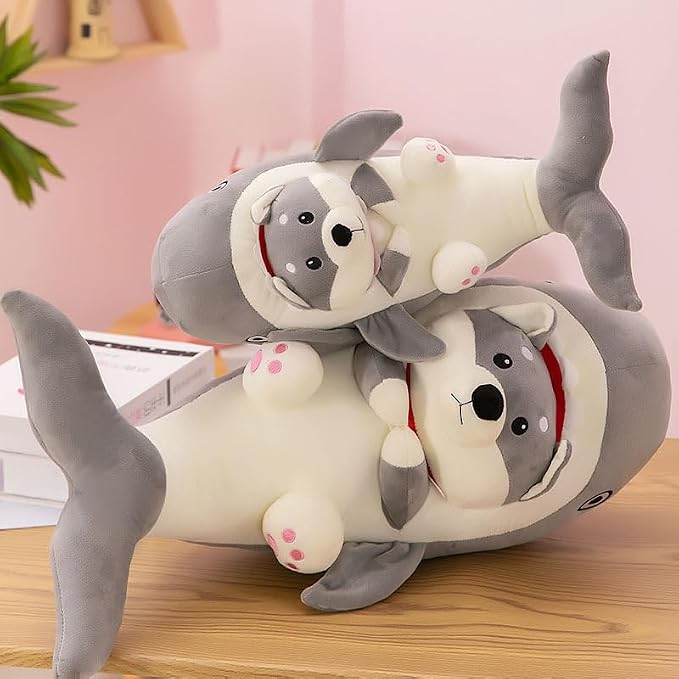 Shark-dog plush pillow, cute cartoon stuffed toy perfect for hugging or sleeping, gift for boys and girls