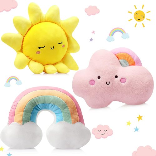 Throw pillow 3-piece set with moon, star, and cloud shapes, soft plush stuffed cushions for nursery and reading nook decor