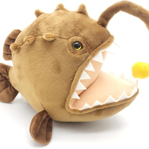Goblin shark plush toy with lifelike design, soft stuffed animal for kids and home decor.